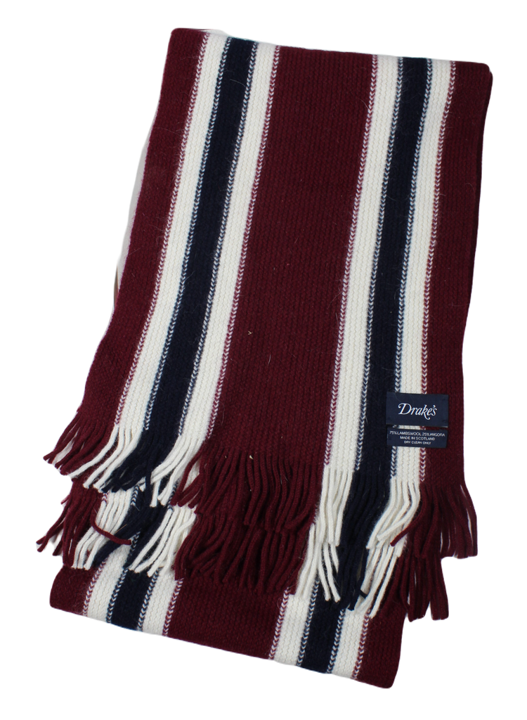 Drake's – Burgundy Collegiate Stripe Wool/Angora Scarf