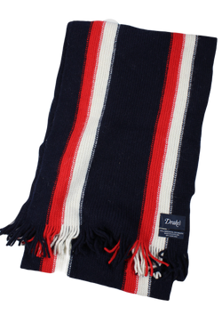 Drake's – Navy Wool/Angora Scarf w/Collegiate Stripe