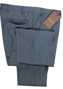 Vigano – Blue-Gray Heavy Wool Flannel Pants, Slim Fit