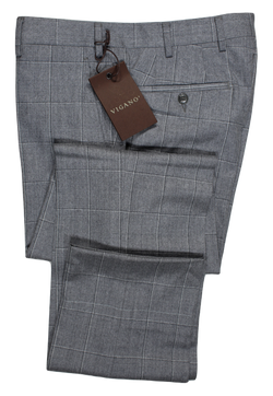 Vigano – Gray Flannel Wool Pants w/Windowpane Check