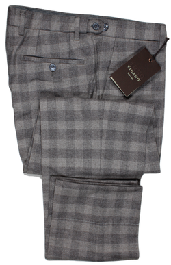 Vigano – Gray Check Wool Flannel Pants w/Side Tab Adjusters