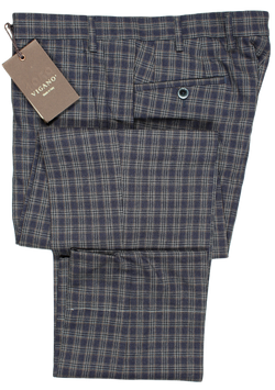 Vigano – Navy Wool Pants w/Gray Plaid Pattern