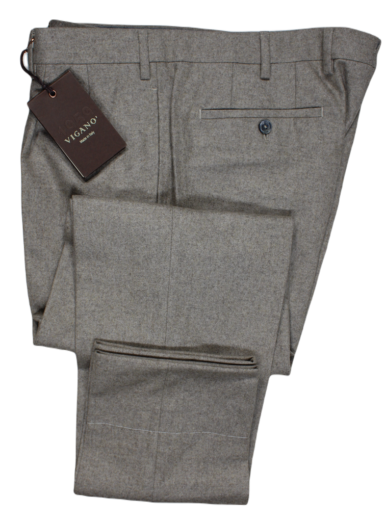 Vigano – Light Gray Moss Wool Flannel Pant w/Pleats