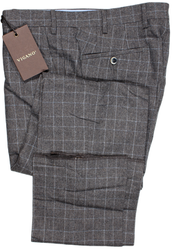 Vigano – Charcoal Wool Flannel Pants w/Glen Plaid Check