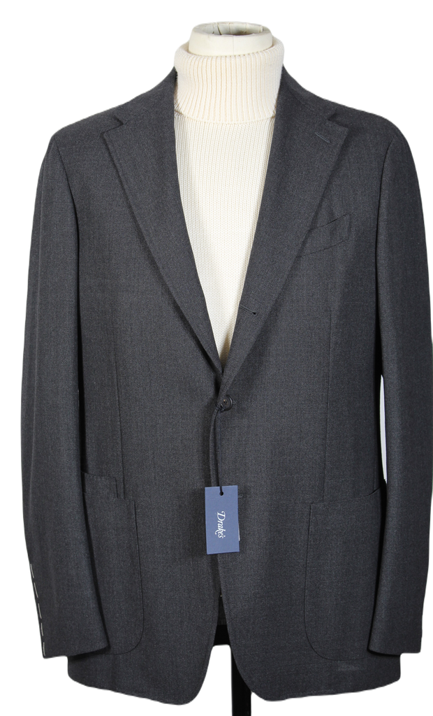 Drake's – Charcoal Wool Hopsack Unstructured Blazer