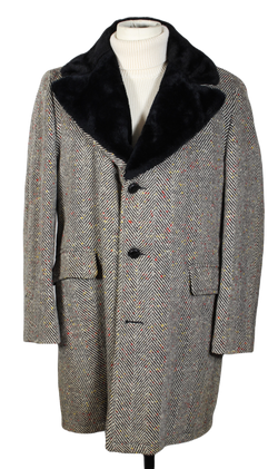 VTG - Penney's - 1950's Black Donegal Tweed Wool Coat