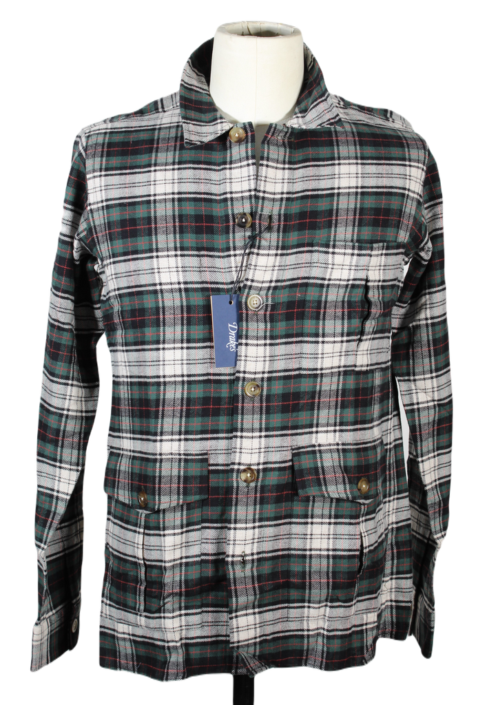 Drake's – Green & White Plaid Cotton Flannel Work Shirt