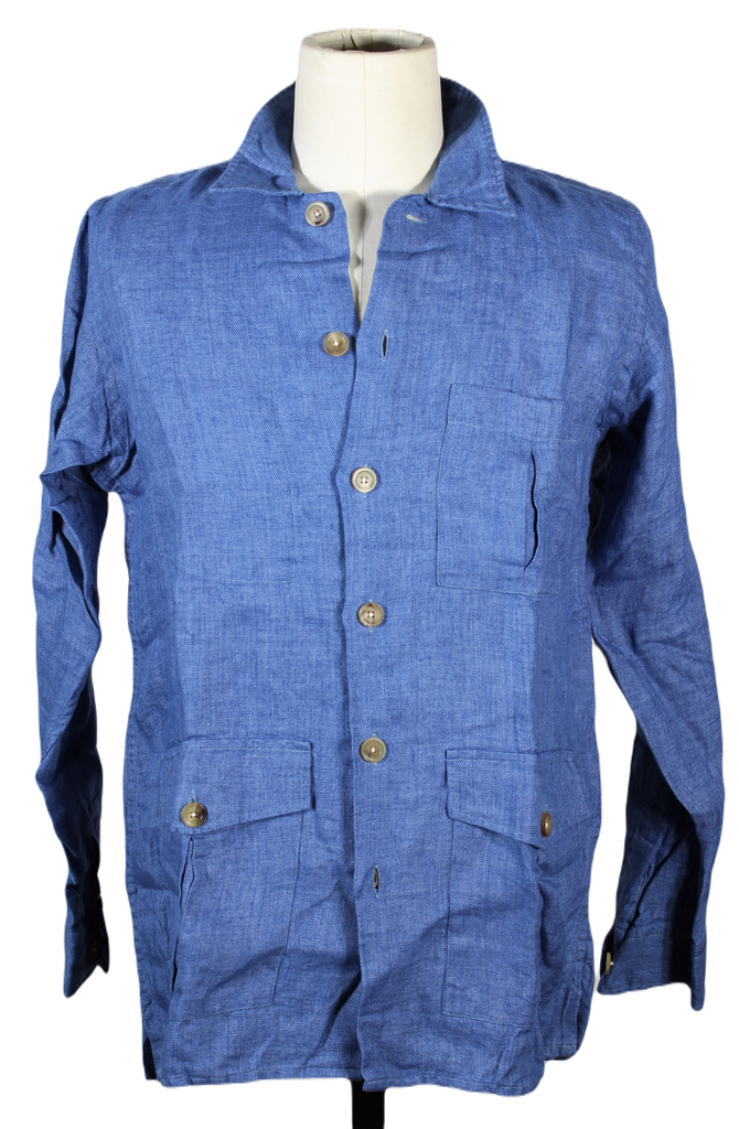 Drake's – Denim Blue Linen Work Shirt