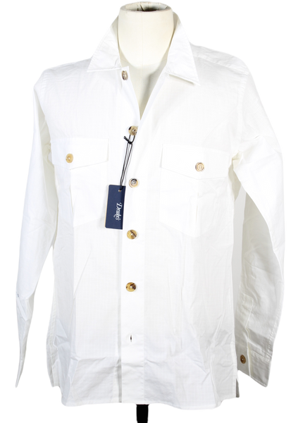 Drake's – White Cotton Ripstop Work Shirt