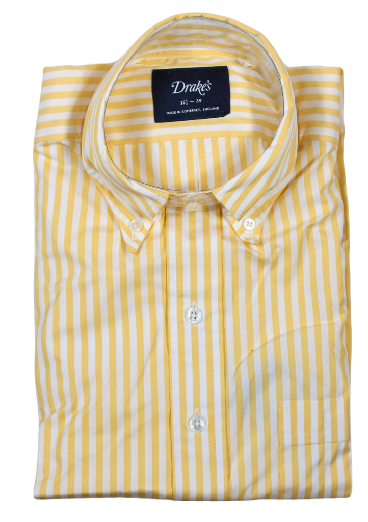 Drake's – Yellow University Stripe Shirt w/Button Down Collar