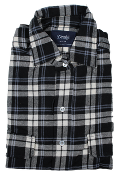 Drake's – Black & White Plaid Light Flannel Utility Shirt