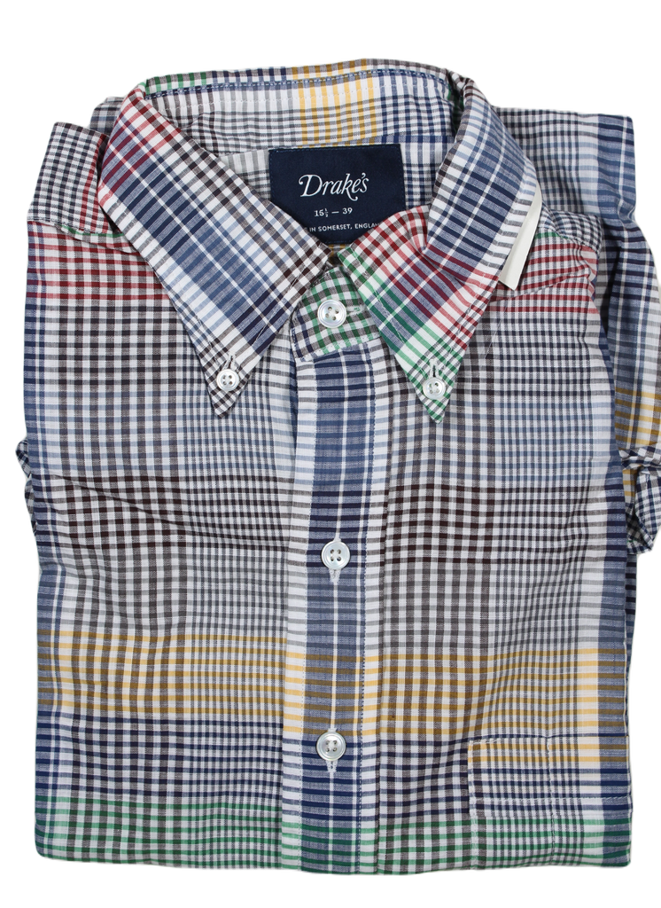 Drake's – Multicolor Plaid Shirt in Lightweight Cotton