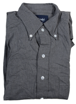 Drake's – Gray Brushed Cotton Shirt w/Button-down Collar