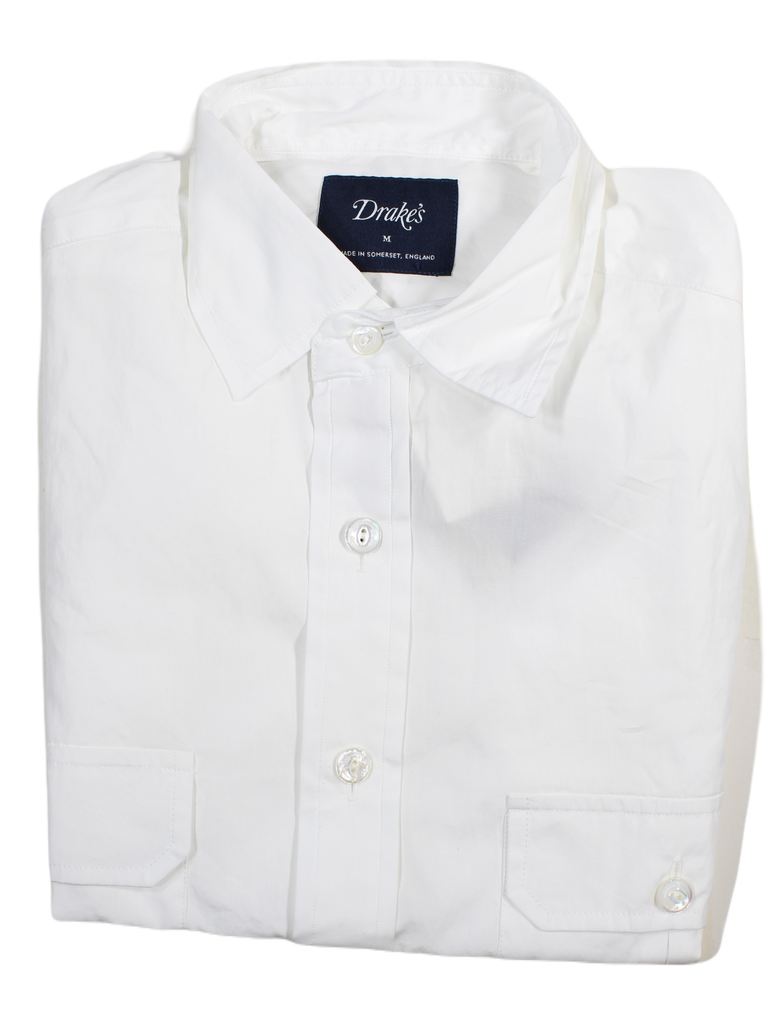 Drake's – Lightweight White Cotton Poplin Utility Shirt