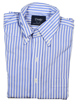 Drake's – Blue University Stripe Shirt w/Button Down Collar