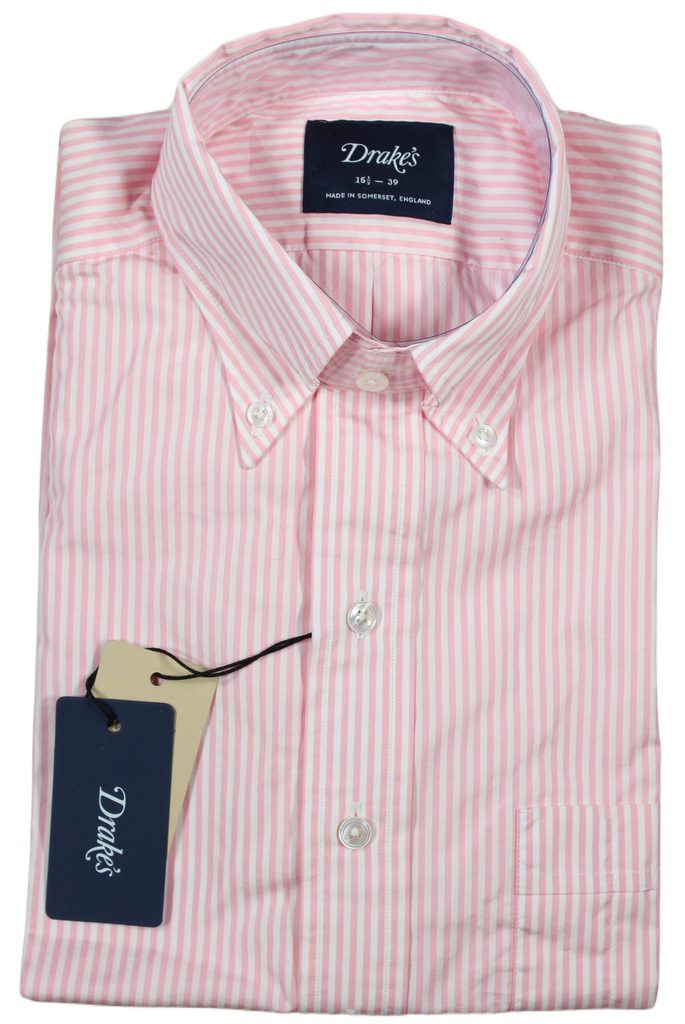 Drake's – Pink Bengal Stripe Button-Down Collar Shirt