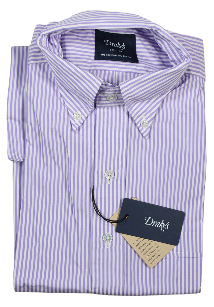 Drake's – Purple Bengal Stripe Shirt w/Button-down Collar