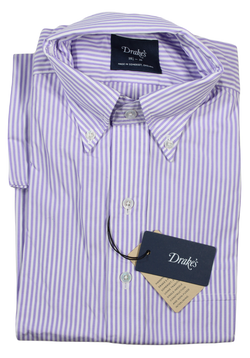 Drake's – Purple Bengal Stripe Shirt w/Button-down Collar