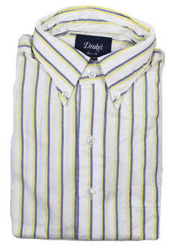 Drake's – White Oxford OCBD w/Blue & Yellow Stripes