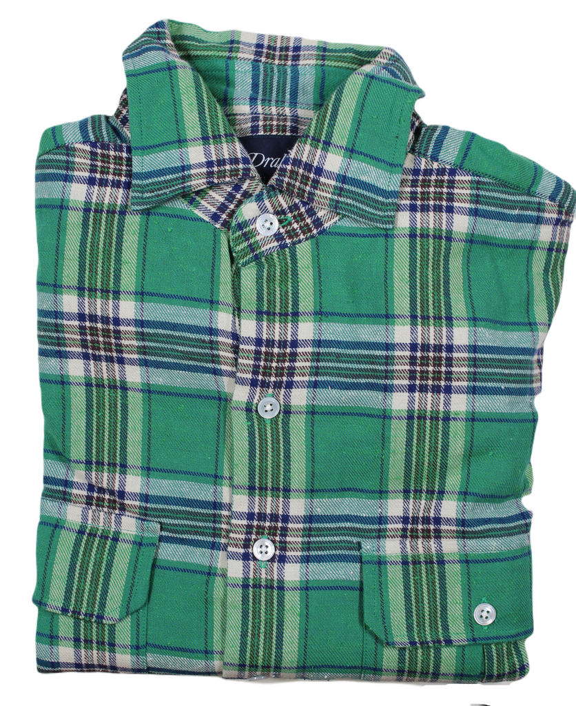 Drake's – Green & Blue Plaid Vintage Twill Utility Shirt