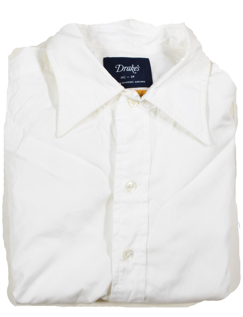 Drake's – White Cotton Poplin Easyday Shirt