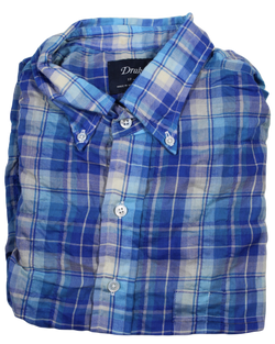 Drake's – Blue Plaid Cotton/Tencel Buttondown Shirt