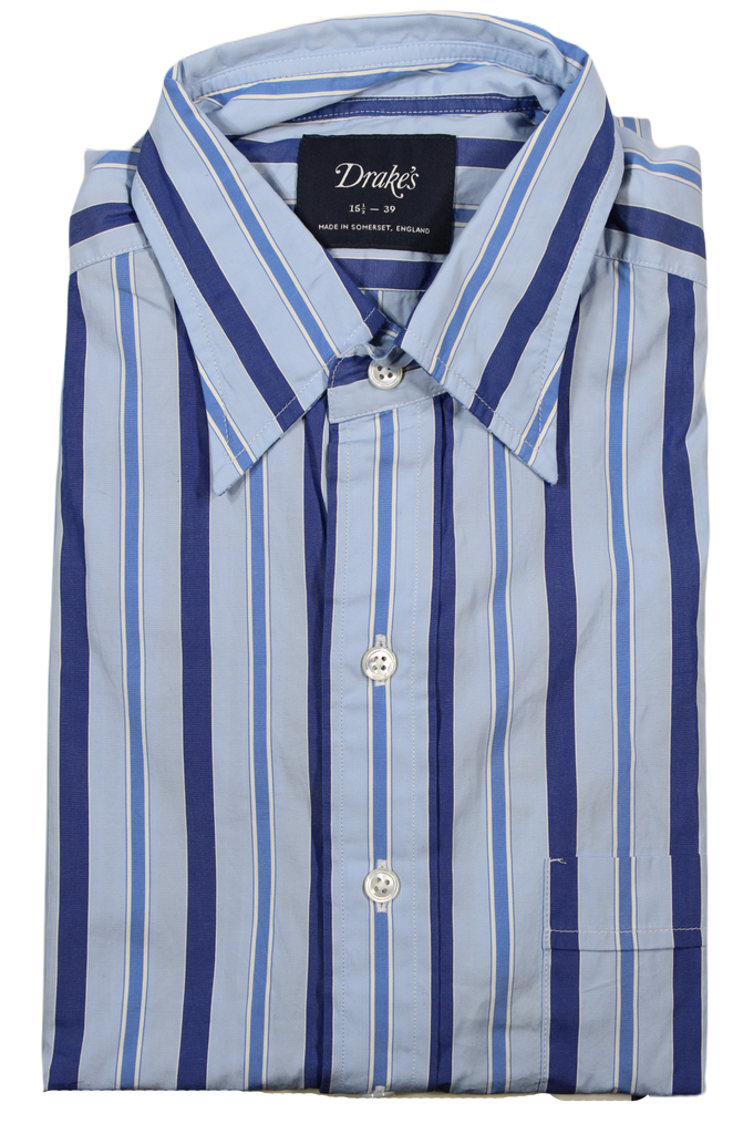 Drake's – Blue Stripe Cotton Poplin Shirt