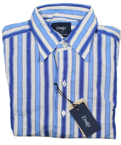 Drake's – Blue & White Stripe Poplin Shirt