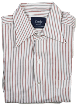 Drake's – Gray & Red Stripe Oxford Shirt w/Point Collar