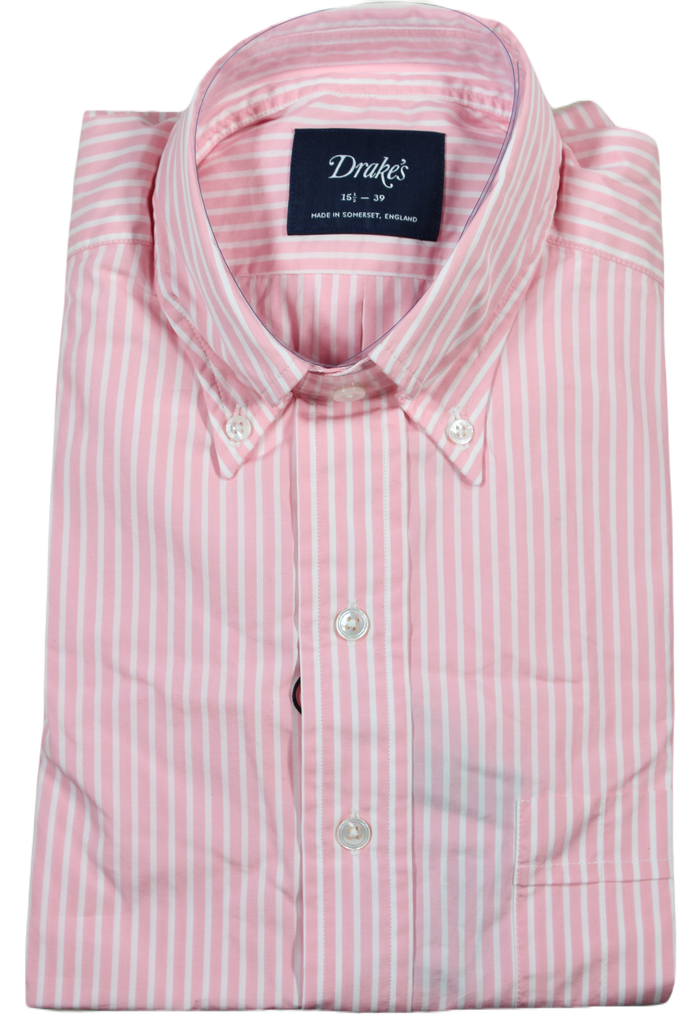 Drake's – Pink University Stripe Button-down Shirt