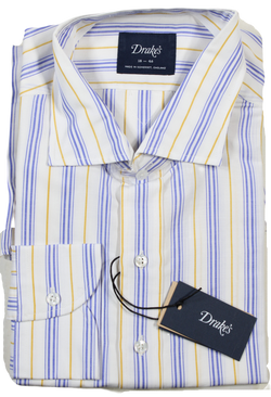 Drake's – Blue & Yellow Awning Stripe Dress Shirt