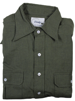 Drake's x D. Coggins – Olive Cotton/Wool Flannel Utility Shirt