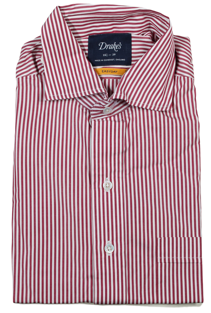 Drake's – Burgundy Banker's Stripe Dress Shirt