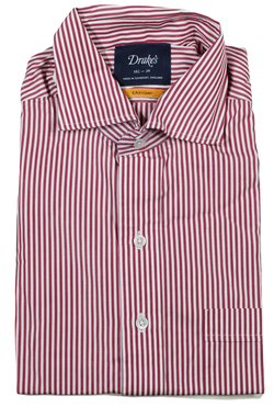 Drake's – Burgundy Banker's Stripe Dress Shirt