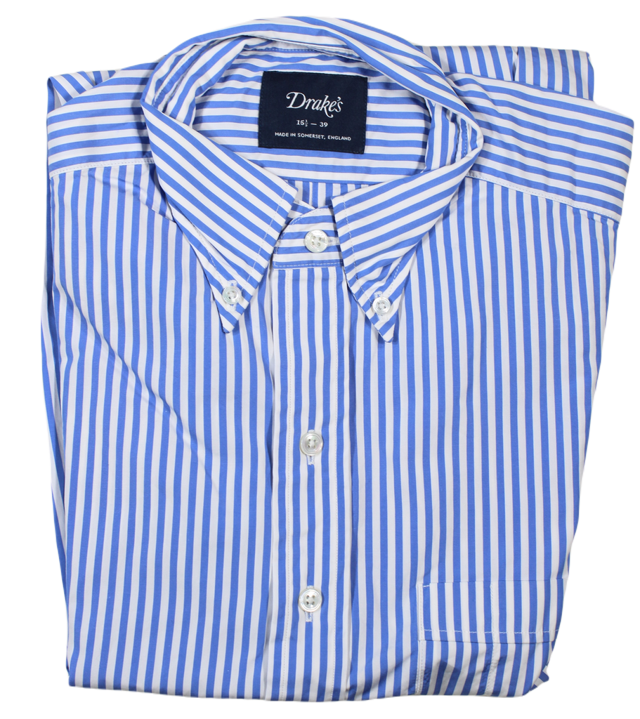Drake's – Blue University Stripe Button-down Collar Shirt