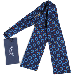 Drake's – Navy Silk Bowtie w/Blue Ancient Madder Print