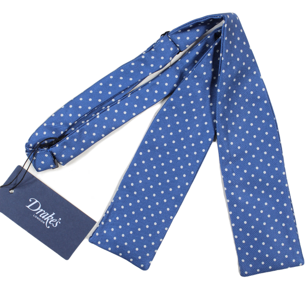 Drake's – Mid-Blue Silk Bow Tie w/Polka Dots