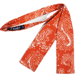 Drake's – Orange Raw Silk Bow Tie w/White Paisley Print