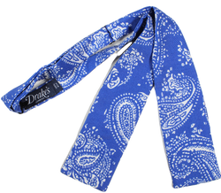 Drake's – Blue Raw Silk Bow Tie w/White Paisley Print