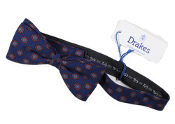 Drake's – Navy Silk Bowtie w/Blue & Orange Ancient Madder Print