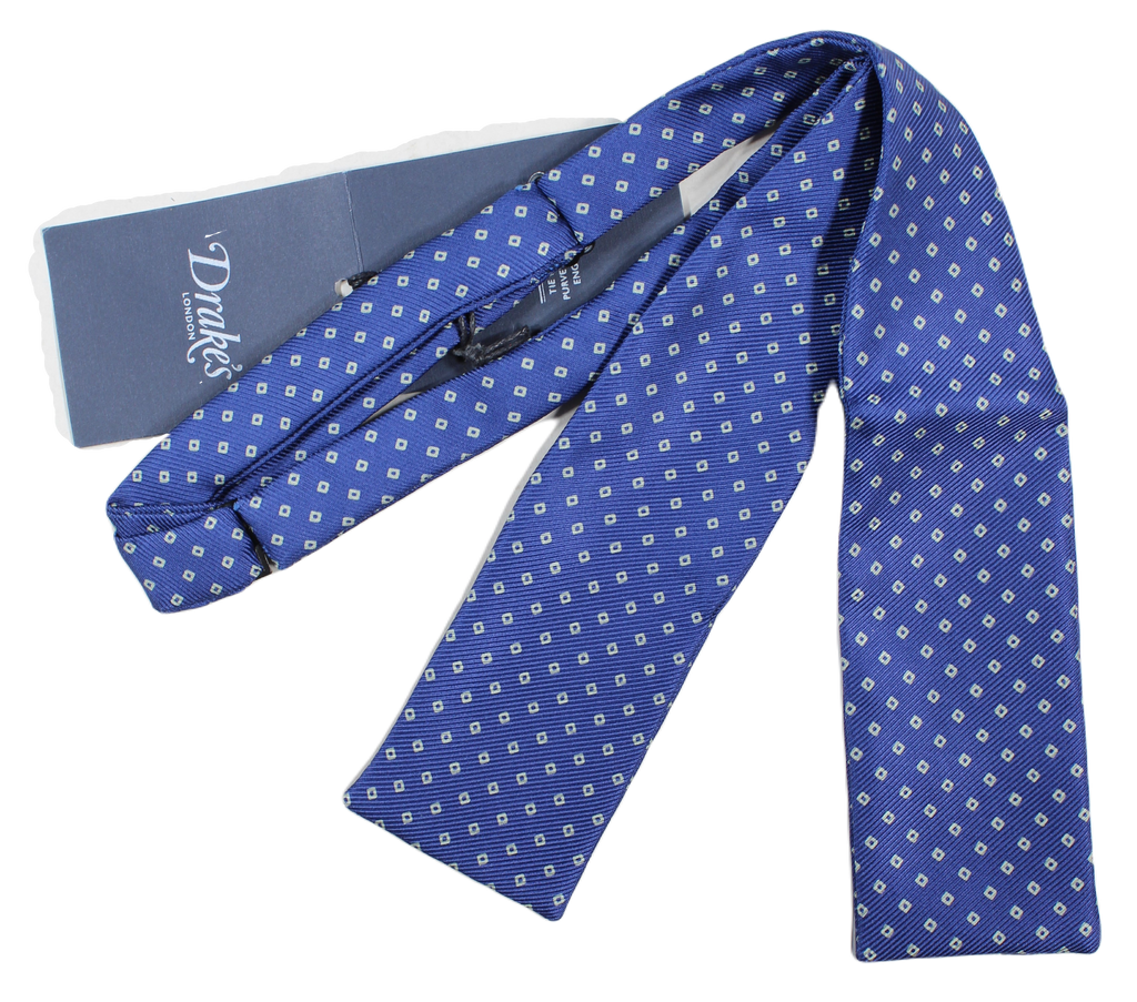 Drake's – Blue Grosgrain Silk Tie w/Diamond Print