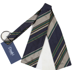 Drake's – Navy, Beige & Green Regimental Stripe Bow Tie