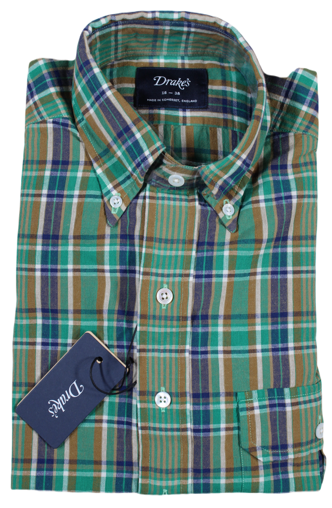Drake's – Green, Blue & Brown Madras Style Buttondown Shirt