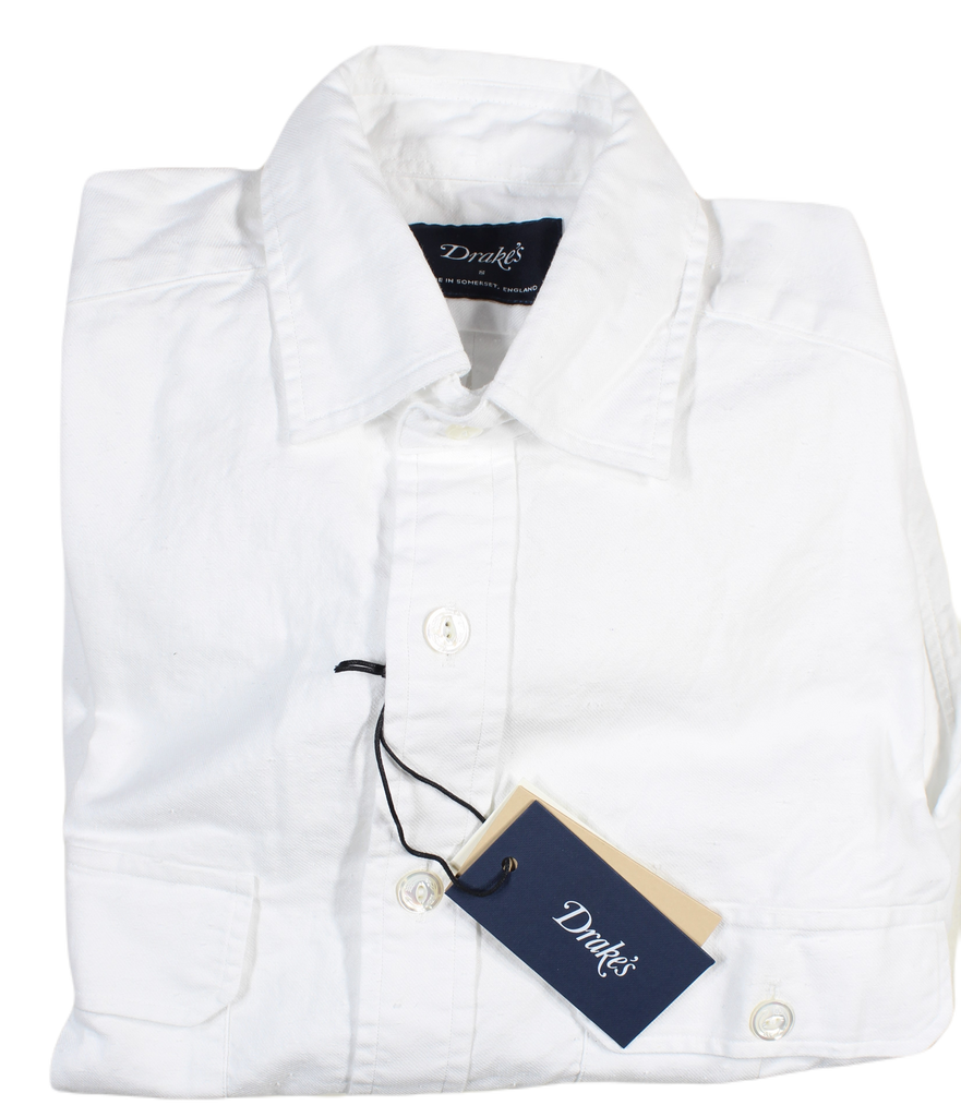 Drake's – White Washed Cotton Twill Utility Shirt