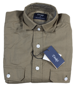 Drake's – Taupe Washed Cotton Twill Utility Shirt