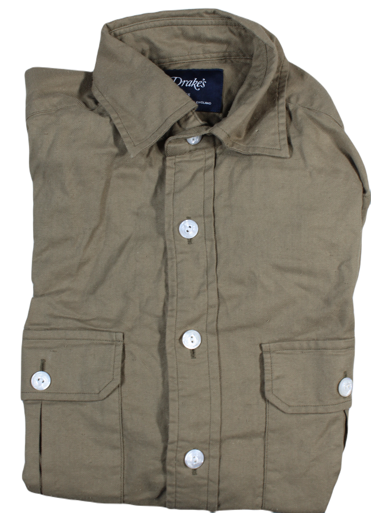 Drake's – Taupe Washed Cotton Twill Utility Shirt