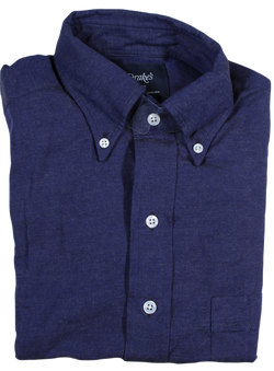 Drake's – Dark Blue Brushed Cotton Shirt w/Button-down Collar