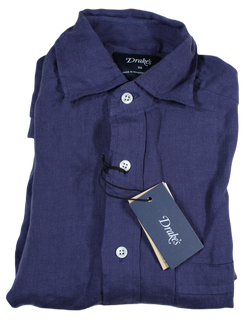 Drake's – Midnight Blue Linen Shirt