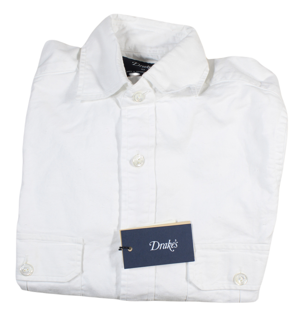 Drake's – White Washed Cotton Twill Utility Shirt