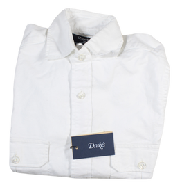 Drake's – White Washed Cotton Twill Utility Shirt